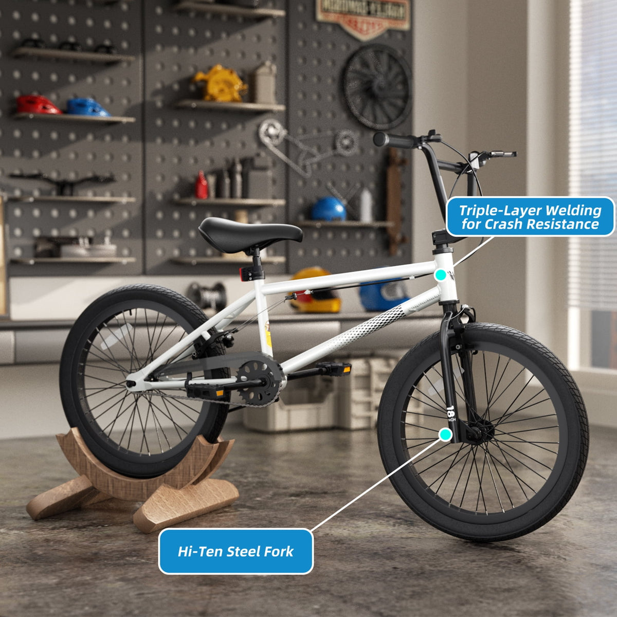 Korimefa 18 inch BMX Bikes, Kids Bicycles for Boys Ages 5-9, Child, Tween & Teen, Front Aluminum Alloy U-Brake, Rear R-Brake, Hand Brake Levers & Front and Rear Pegs, White