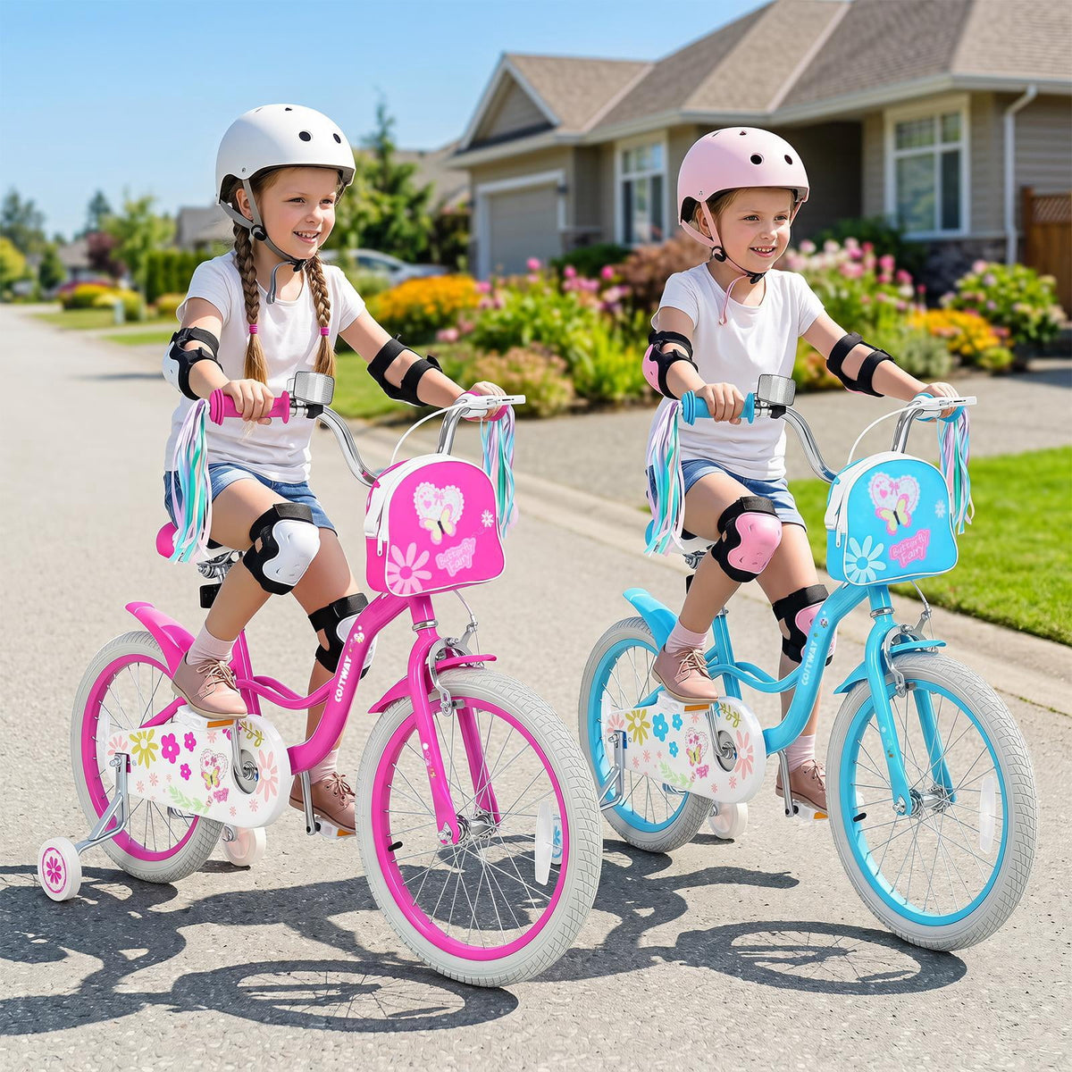 Costway 18 Inches Girls Bike with Front Bag, Children Training Bicycle for 4-8 Years Old Pink