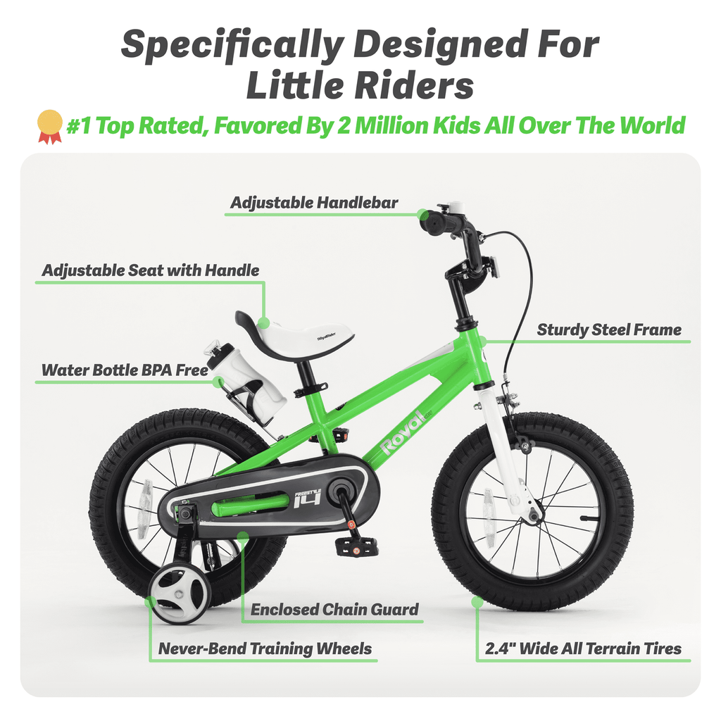 Royalbaby Boys Girls Kids Bike 14 In BMX Freestyle Blue 2 Hand Brakes Bicycles with Training Wheels Child Bicycle