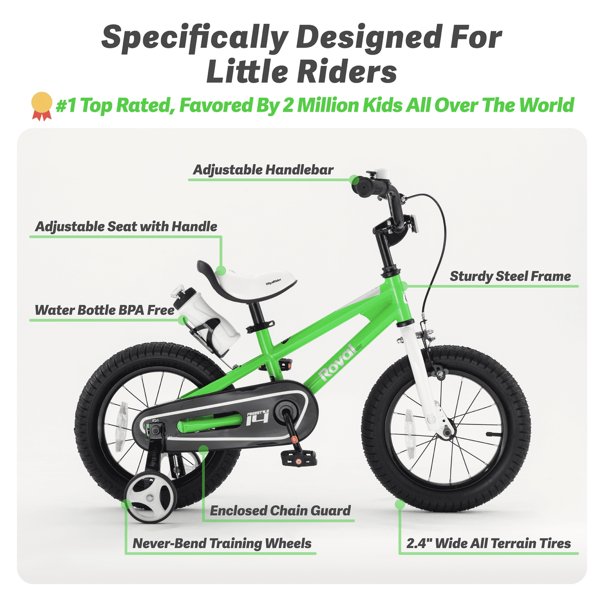 Royalbaby Boys Girls Kids Bike 14 In BMX Freestyle Blue 2 Hand Brakes Bicycles with Training Wheels Child Bicycle