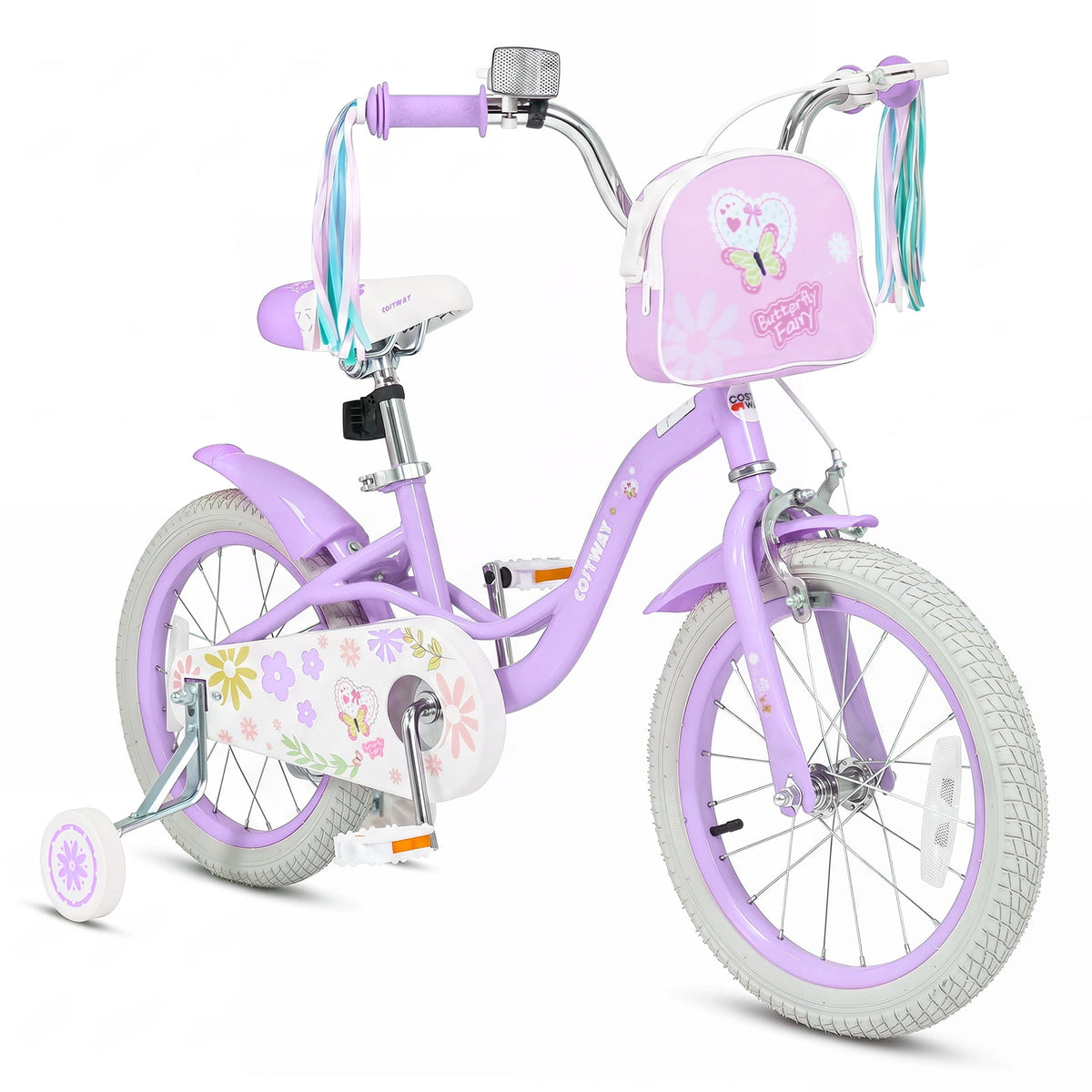 Costway 18 Inches Girls Bike with Front Bag, Children Training Bicycle for 4-8 Years Old Pink