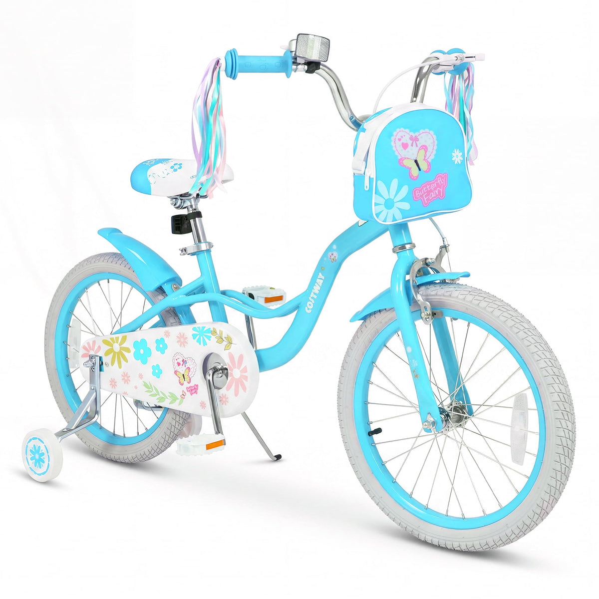 Costway 18 Inches Girls Bike with Front Bag, Children Training Bicycle for 4-8 Years Old Pink