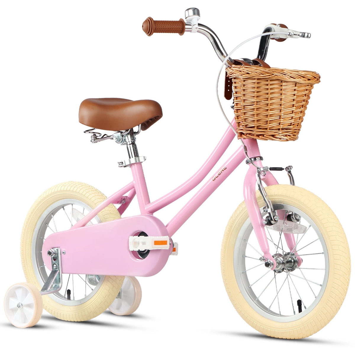 Glerc Little Miss 12 Inch Kids Bike for Girls Ages 2‑4, Retro Bicycle with Training Wheels & Basket, Pink