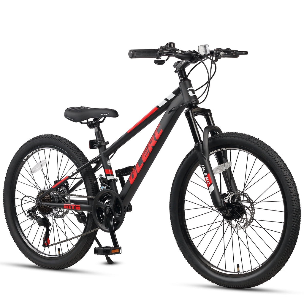 Glerc Skyline 24 Inch Kids Mountain Bike for Boys Girls 10 11 12 13 14 Years Old, 21-Speed Kid Bicycle with Front Suspension & Dual Disc Brakes & Rugged Frame, Black