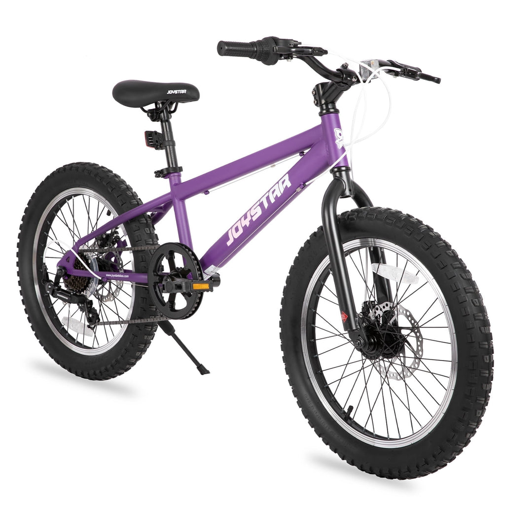 JOYSTAR 20 Inch Mountain Bike for Kids Ages 7-12 Year Old, 3-Inch Wide Knobby Tires, 7 Speed Shimano Drivetrain, Disc Brakes, Fat Tire Kids Bicycles for Boys Girls, Purple