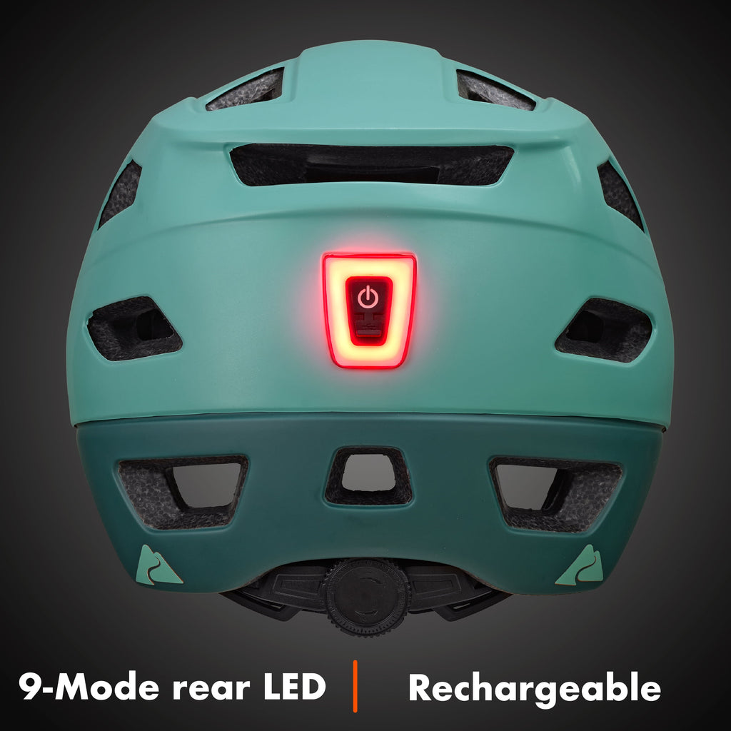 Ozark Trail Adult Bike Helmet with Rechargeable Rear Light-Up, Black, 9 Modes, Ages 14+