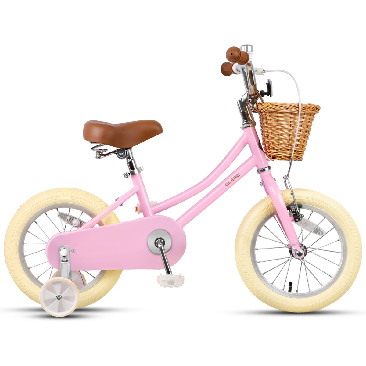 Glerc Little Miss 12 Inch Kids Bike for Girls Ages 2‑4, Retro Bicycle with Training Wheels & Basket, Pink