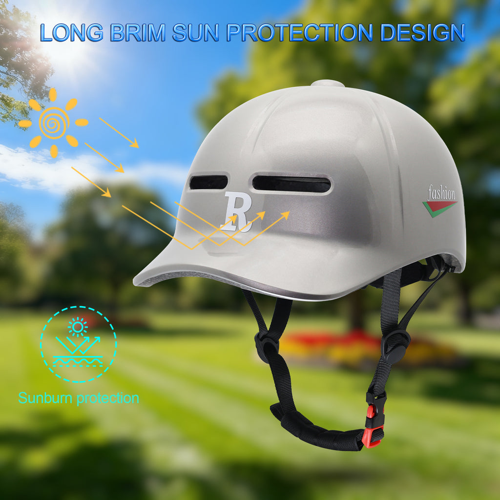 Adult bicycle helmet, unisex - comfortable, lightweight, adjustable baseball cap style cycling helmet, suitable for urban commuting, road cycling, rollerblading, and scooter riding.