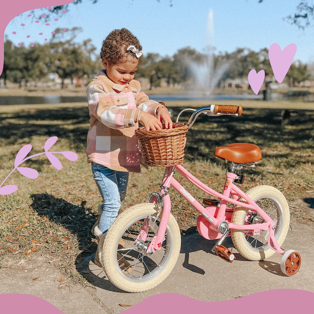 JOYSTAR 14 Inch Girls Bike with Training Wheels & Basket for Ages 3-5, Purple