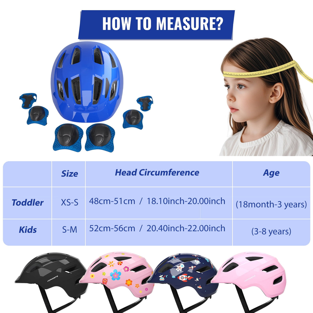 KORIMEFA Kids Bike Helmet Toddler Bicycles Helmets, Multi-Sport Protective Gear Set for 3-5-8-14 Years Boys Girls with Knee Elbow Pads Wrist Guards for Cycling,Skateboarding,Skating Scooter