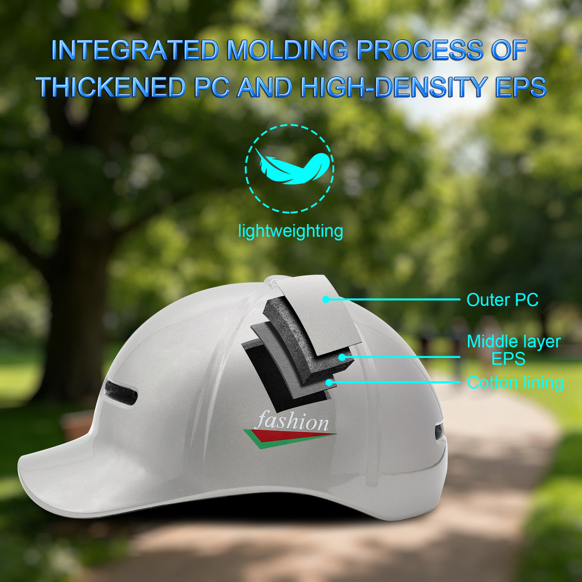 Adult bicycle helmet, unisex - comfortable, lightweight, adjustable baseball cap style cycling helmet, suitable for urban commuting, road cycling, rollerblading, and scooter riding.