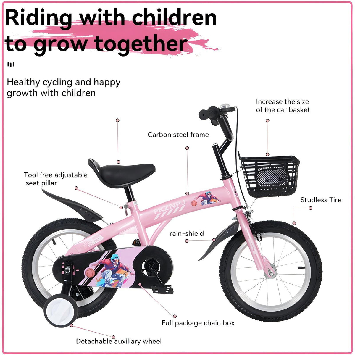 Aukfa 18-Inch Kids Bike for Boys & Girls Ages 5-10,Balance Bikewith Training Wheels, Coaster Brake & Front V-Brake,Pink