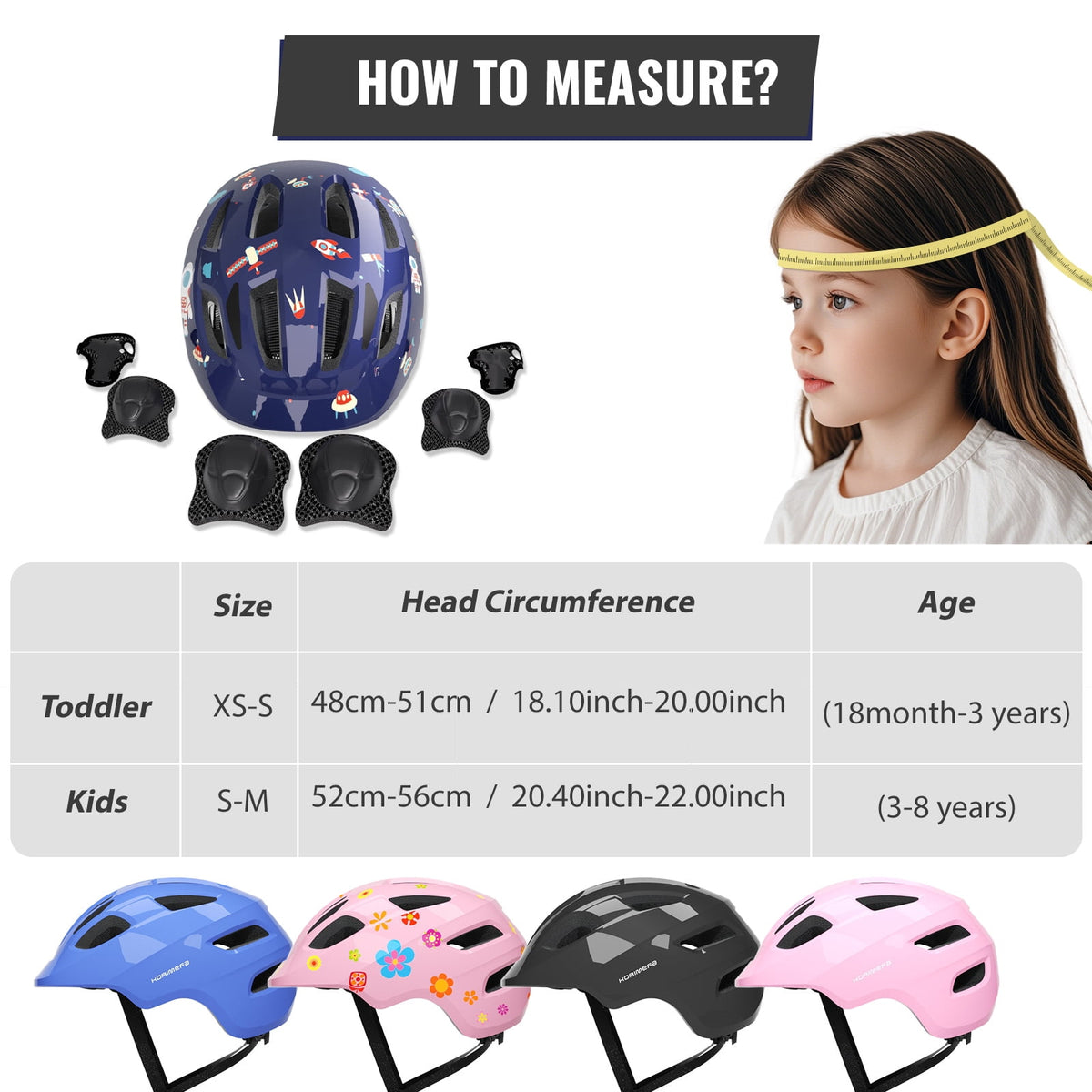 KORIMEFA Kids Bike Helmet Toddler Bicycles Helmets, Multi-Sport Protective Gear Set for 3-5-8-14 Years Boys Girls with Knee Elbow Pads Wrist Guards for Cycling,Skateboarding,Skating Scooter
