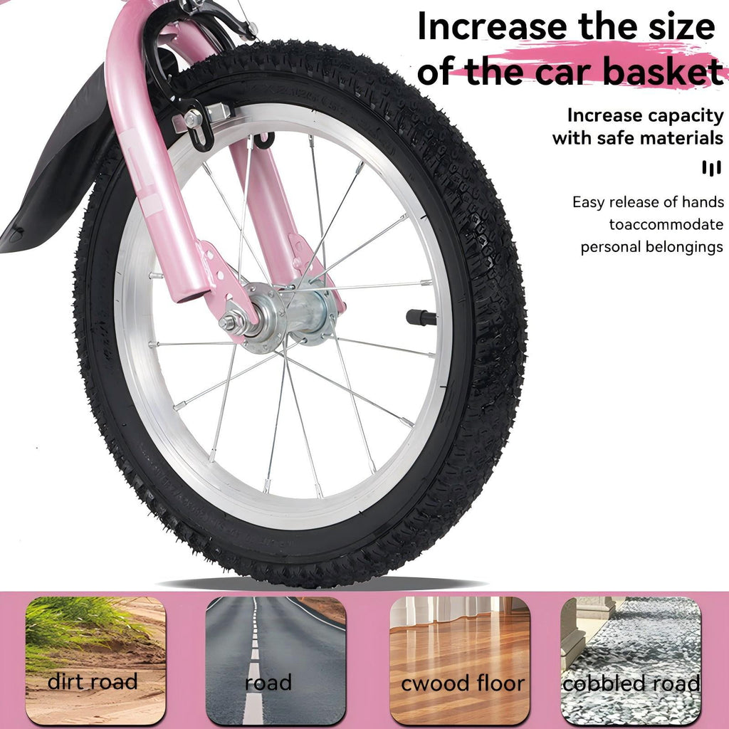 Aukfa 18-Inch Kids Bike for Boys & Girls Ages 5-10,Balance Bikewith Training Wheels, Coaster Brake & Front V-Brake,Pink