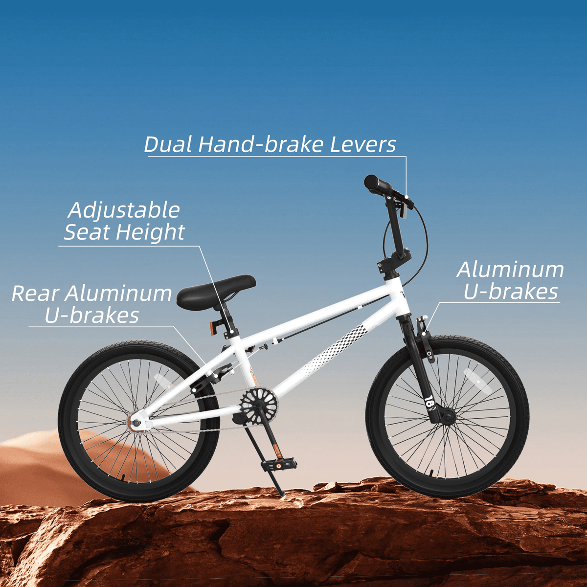 Korimefa 18 inch BMX Bikes, Kids Bicycles for Boys Ages 5-9, Child, Tween & Teen, Front Aluminum Alloy U-Brake, Rear R-Brake, Hand Brake Levers & Front and Rear Pegs, White