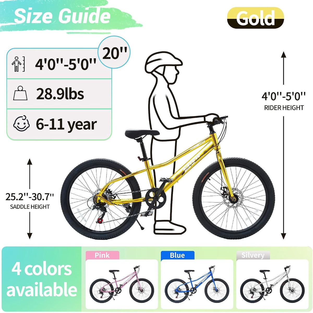 Akaber Kids Bike for Girls 6-11, 20 Inch Mountain Bike for Kids with High Carbon Steel, Dual Disc Brakes and Kickstand
