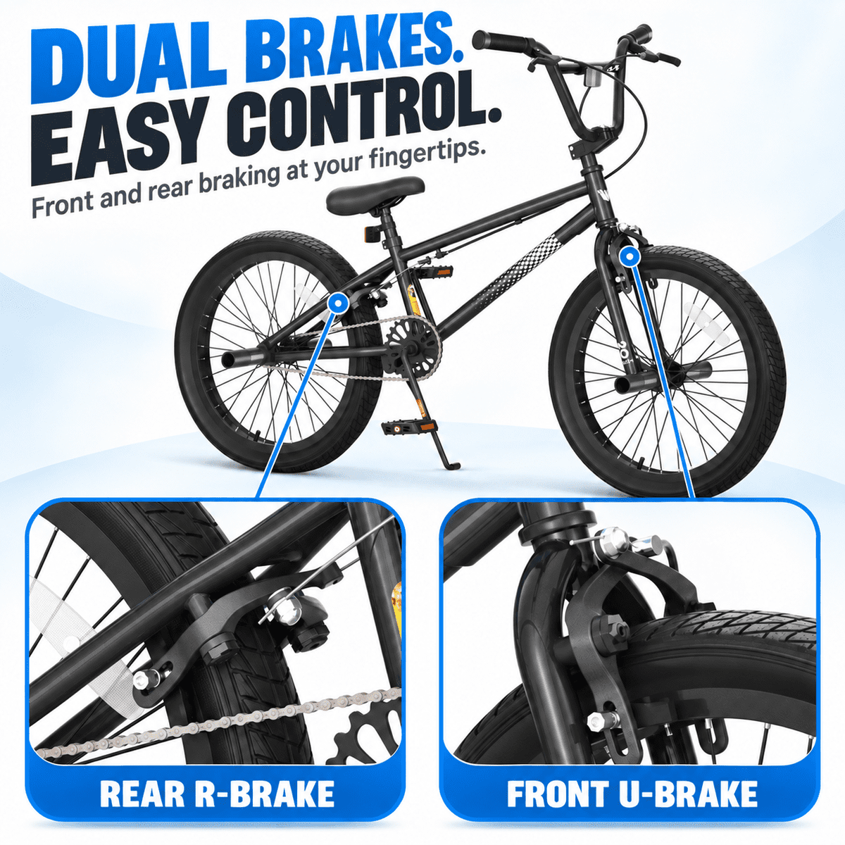 Korimefa 18 inch BMX Bikes, Kids Bicycles for Boys Ages 5-9, Child, Tween & Teen, Front Aluminum Alloy U-Brake, Rear R-Brake, Hand Brake Levers & Front and Rear Pegs, White
