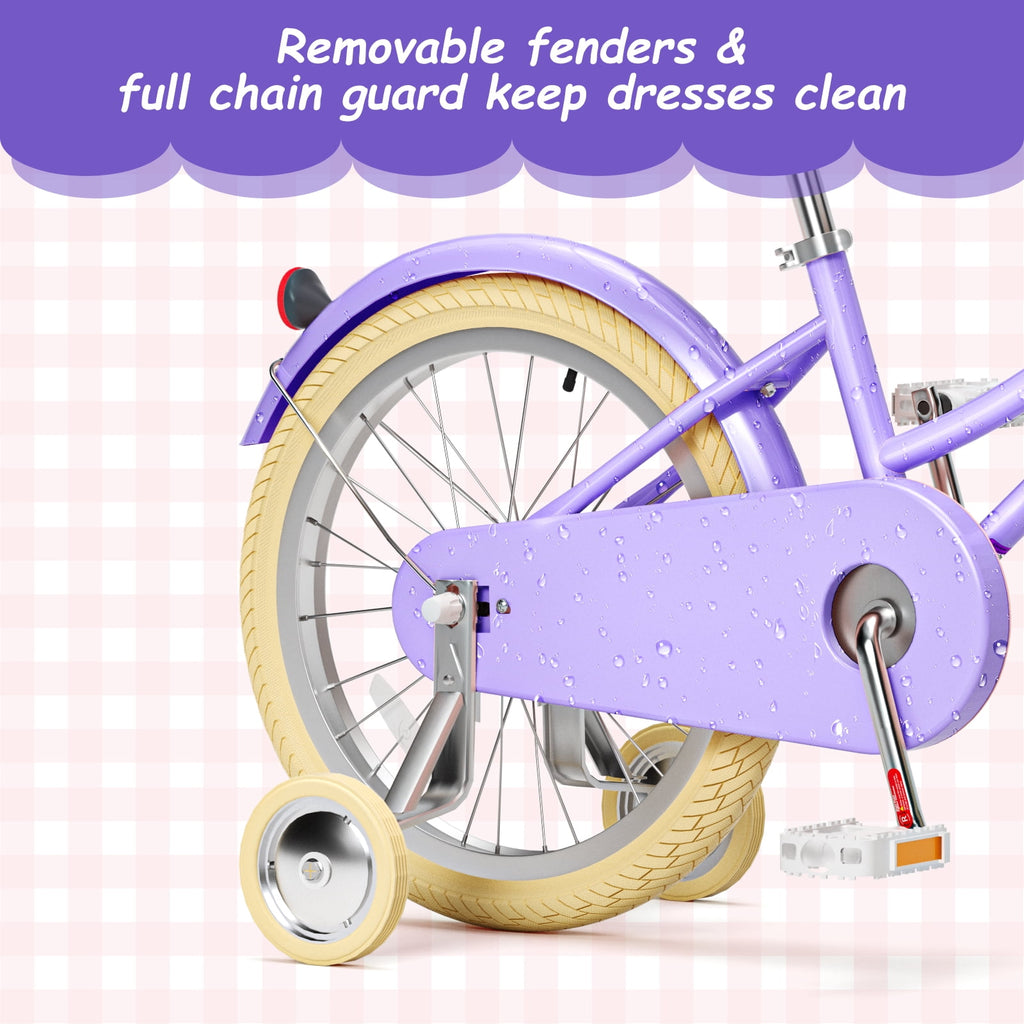 Korimefa Girls Bike 18 Inch Kids Bicycle for 5-9 Years Old, with Removable Training Wheels & Cute Basket, Ideal Gift for Toddler Girls Outdoor Riding,Purple