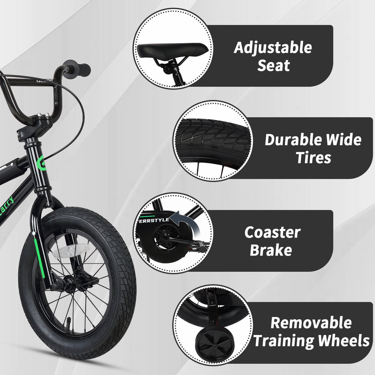 Glerc 14 Inch Little Kids Bike BMX Style Bicycle with Training Wheels Coaster Brake for 3 4 5 Years Old Boys Girls, Blue