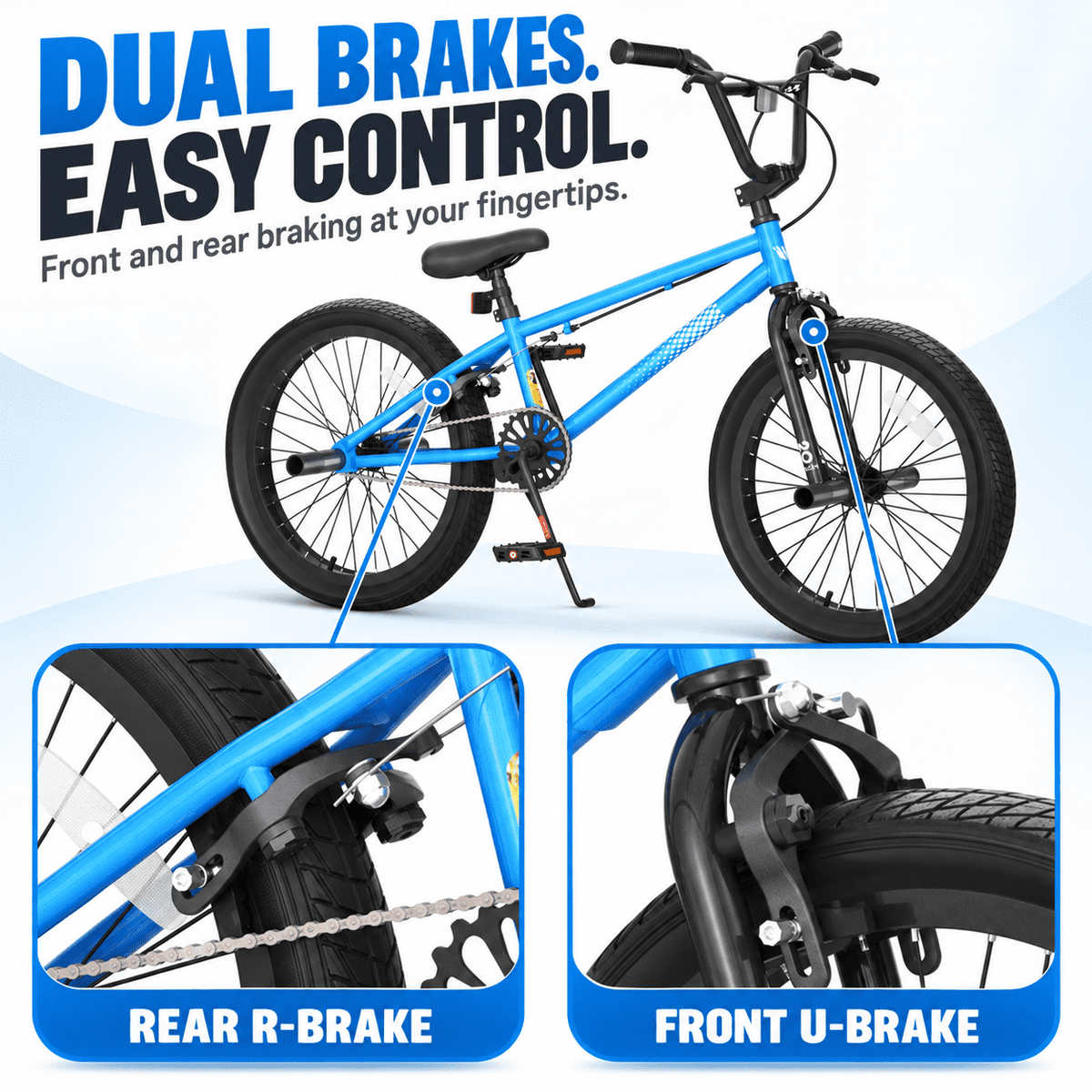 Korimefa 18 inch BMX Bikes, Kids Bicycles for Boys Ages 5-9, Child, Tween & Teen, Front Aluminum Alloy U-Brake, Rear R-Brake, Hand Brake Levers & Front and Rear Pegs, White