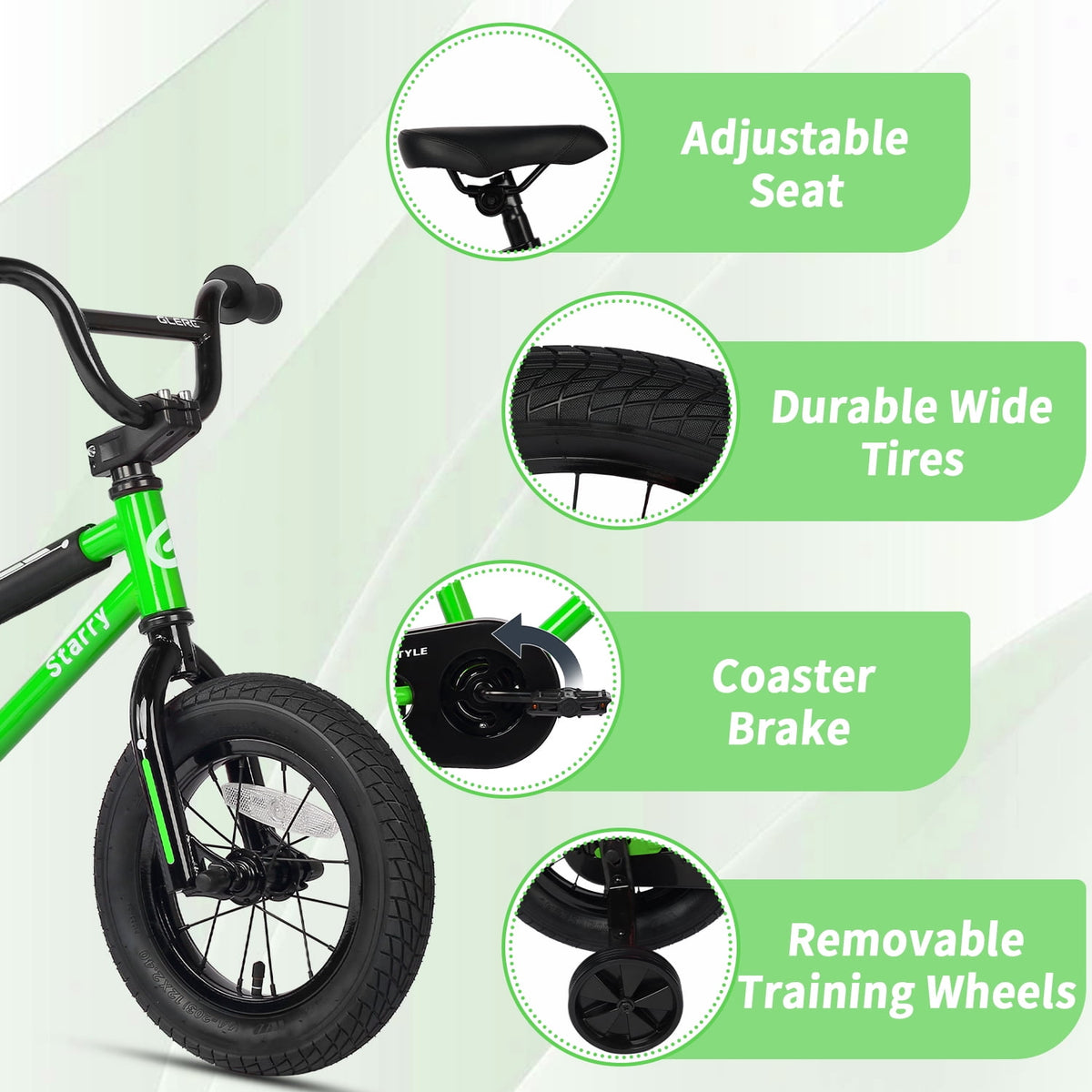 Glerc 14 Inch Little Kids Bike BMX Style Bicycle with Training Wheels Coaster Brake for 3 4 5 Years Old Boys Girls, Blue