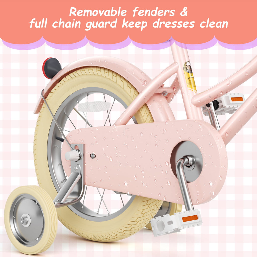 Korimefa Girls Bike 18 Inch Kids Bicycle for 5-9 Years Old, with Removable Training Wheels & Cute Basket, Ideal Gift for Toddler Girls Outdoor Riding,Purple