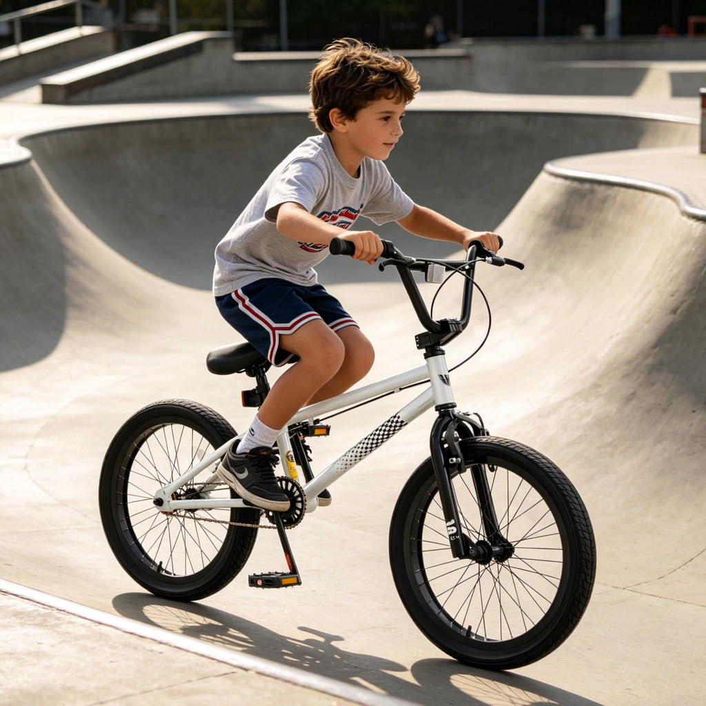 Korimefa 18 inch BMX Bikes, Kids Bicycles for Boys Ages 5-9, Child, Tween & Teen, Front Aluminum Alloy U-Brake, Rear R-Brake, Hand Brake Levers & Front and Rear Pegs, White
