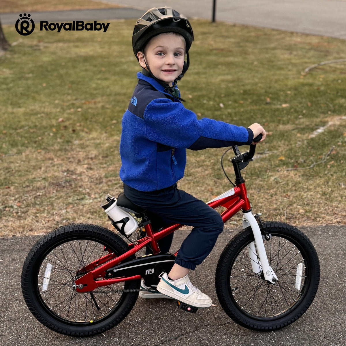 Royalbaby Boys Girls Kids Bike 14 In BMX Freestyle Blue 2 Hand Brakes Bicycles with Training Wheels Child Bicycle