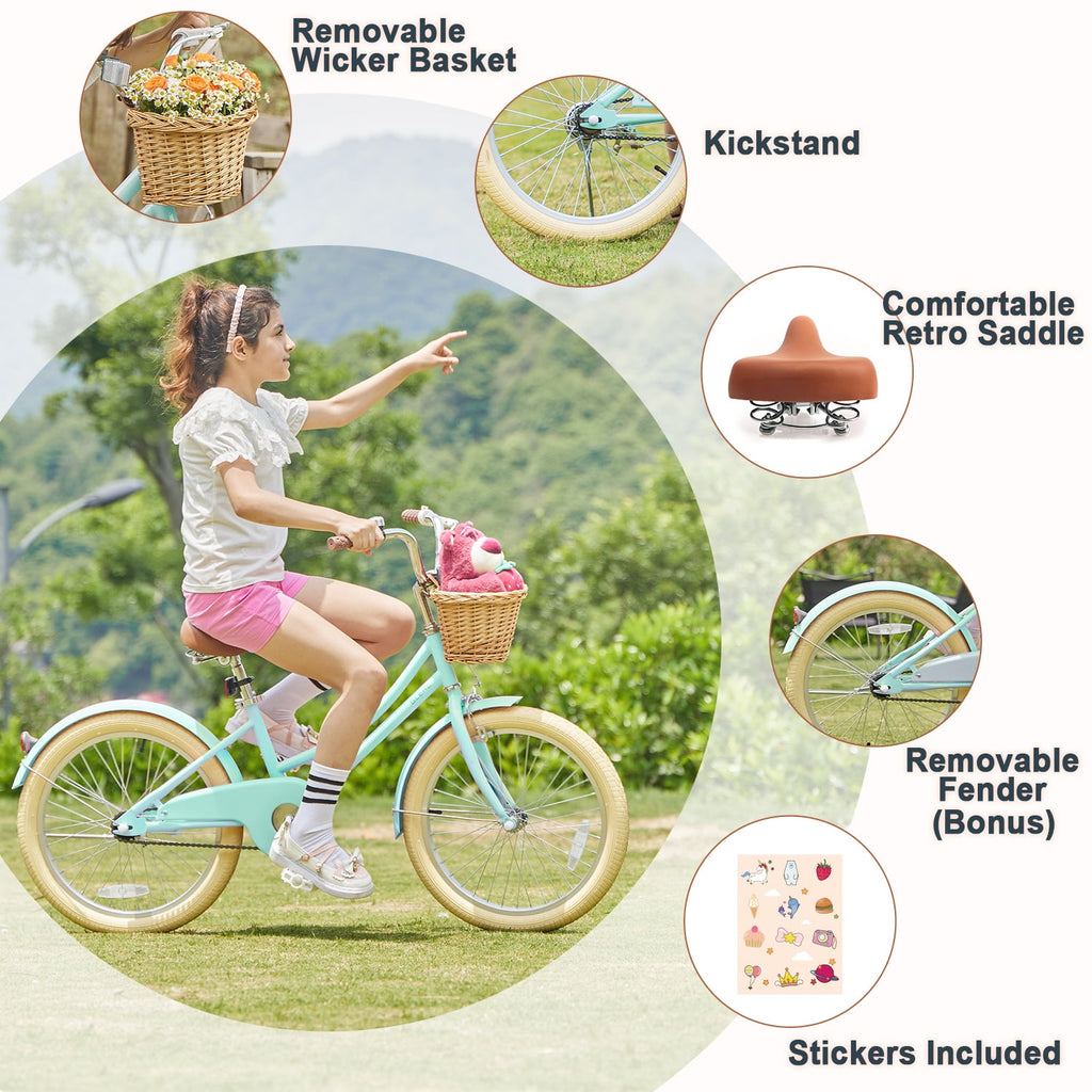 Glerc Little Molly 20 inch Kids Girls Bike for 7-13 Years Old Child,gifts, Mint Green
