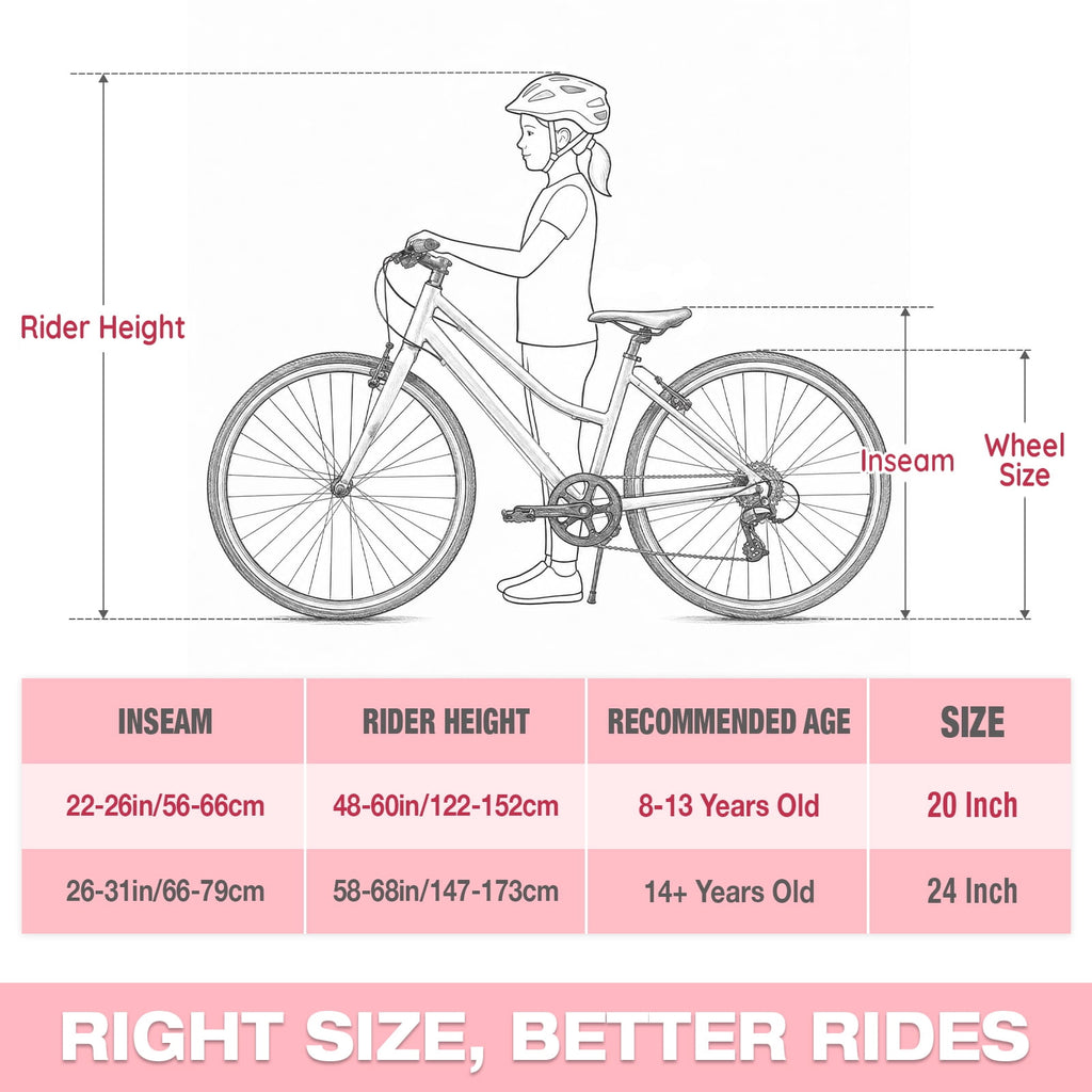 Hykolity 20-in Kid Mountain Bike 7 Speed Bicycles for Kids Bikes MTB Children Ages 8-13 Tween Fits Riders 48-60 Adjustable Seat Dual Brake Outdoor Cycling, Pink